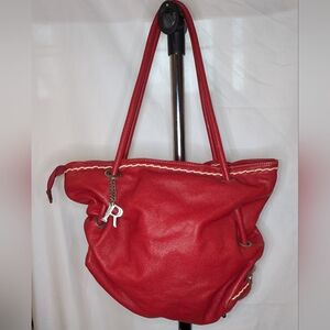 ROBERT PIETRI Large Red Leather Shoulder Bag/ Satchel/Purse Made In Spain The
